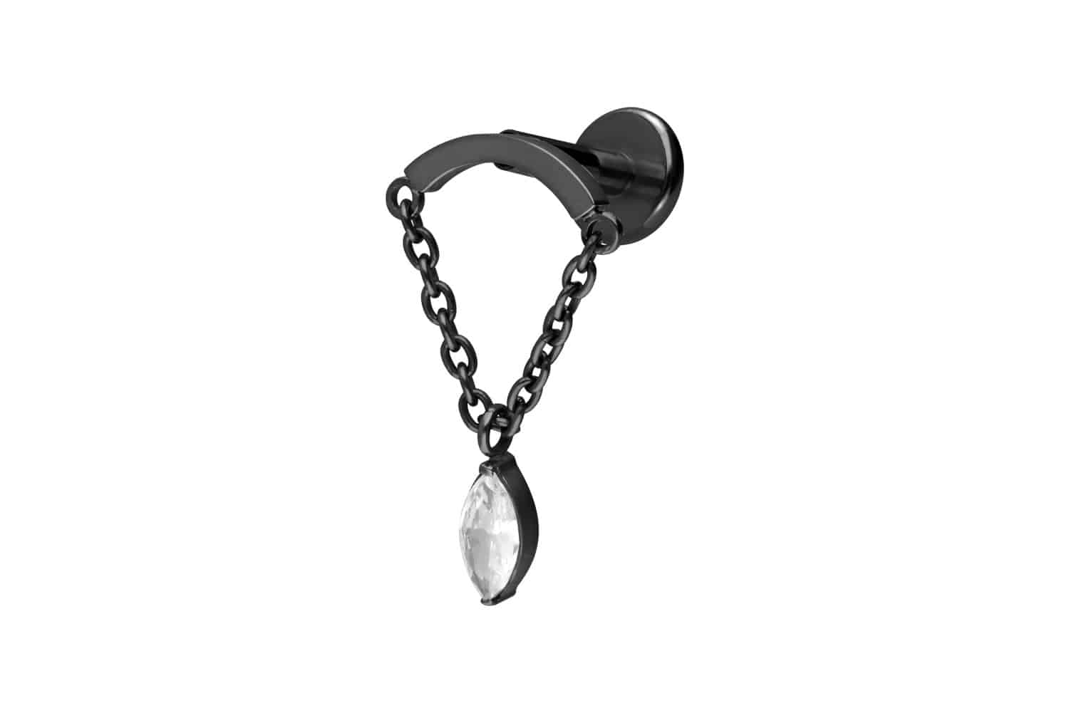 Titan Labret Piercing mit Innengewinde BOGEN + KETTE + KRISTALLTROPFEN
